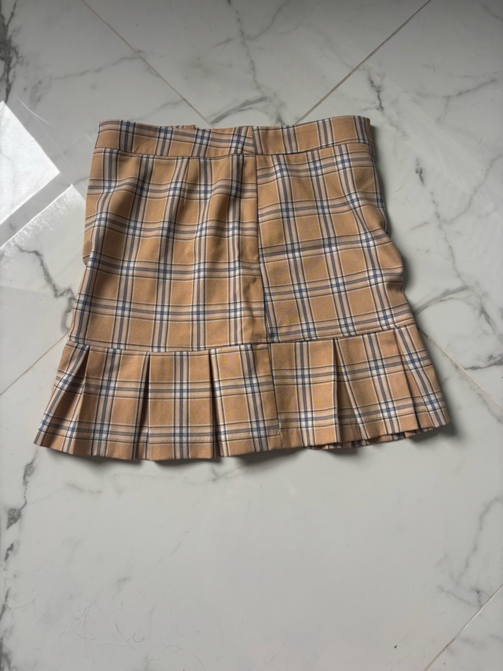 Plaid Pleated Mini Skirt in Beige